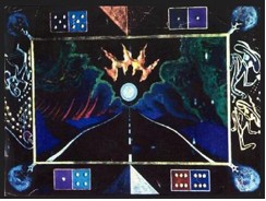 FIGURE 29: DUNCAN LAURIE “THE ROAD FROM COBA TO TULUM”.  PAINT AND LEAF ON CARVED GLASS.